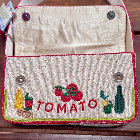 Heirloom Tomato Beaded Shoulder Bag - Cream with Tomato Bag Charm - Picture 7 of 8